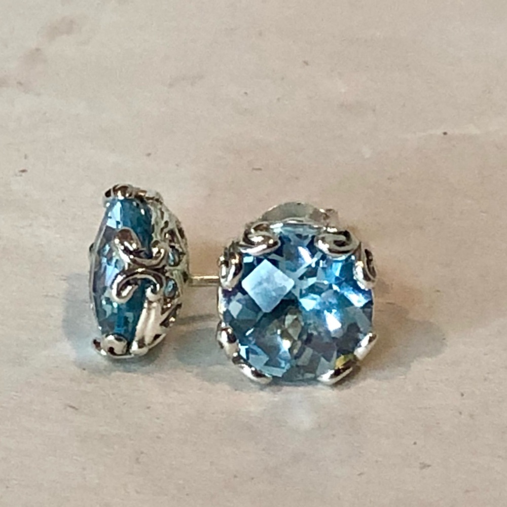 SAMUEL B. Blue Topaz Cushion Cut Sterling Silver Post Back Earrings NWT